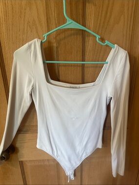 Babaton Ivory Long-Sleeve Square Neck Bodysuit
